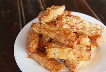 Plate of Delectable Deep Fried Sugar Coated Taro Sticks