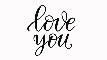 A minimalist hand-lettered 'Love You' in a modern calligraphy style, with a pastel-colored heart in the background