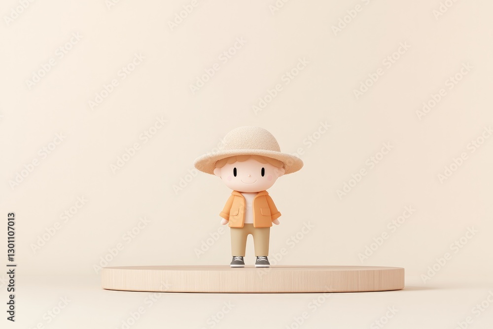 Poster create 3d illustration of whimsical character with exaggerated features wearing oversized hat standi