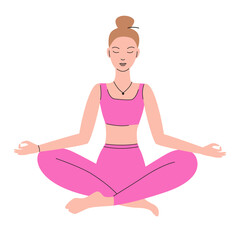 Woman Meditating in Lotus Pose. Simple Yoga Illustration