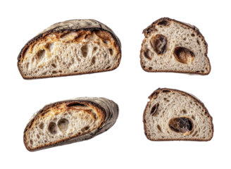 Freshly baked artisan bread showcasing its crust and crumb structure, perfect for culinary creations or bakery promotions, cut out