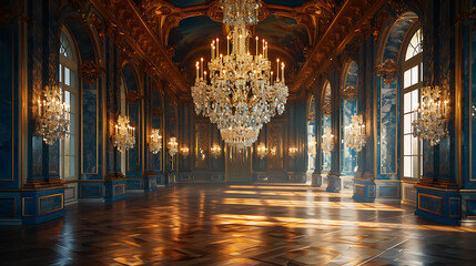 Obraz premium Luxurious Palace Interior with Grand Crystal Chandelier