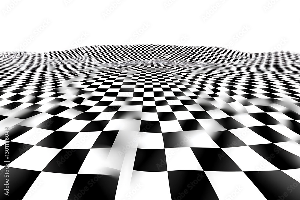 Aufkleber abstract wavy checkered pattern in perspective with a monochrome theme