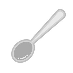 A simple, flat silver spoon with a rounded bowl and a long handle, set against a white background.