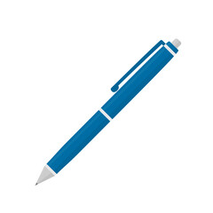 Blue pen icon, perfect for writing and educational themes. Stationery, back to school element. Design isolated on white background