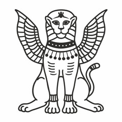 Winged Mythical Creature Illustration Ancient Sphinx Line Art