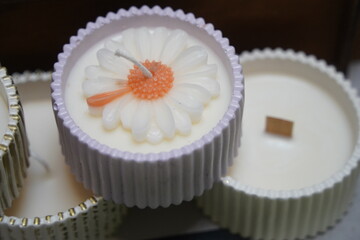 Shaped candles made of soy wax. Craft fair.