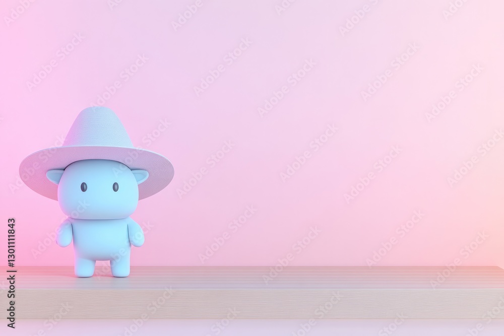 Poster create 3d illustration of whimsical character with exaggerated features wearing oversized hat standi