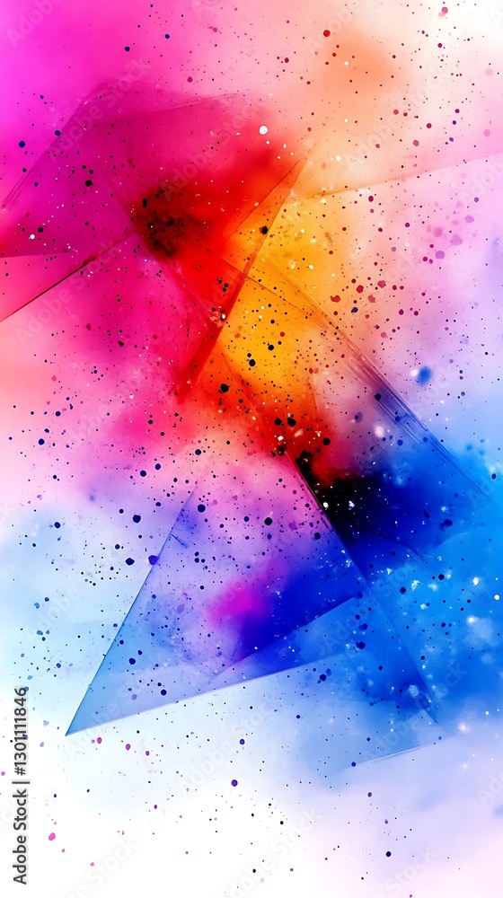 Poster dynamic triangular composition with vibrant watercolor textures, artistic expression