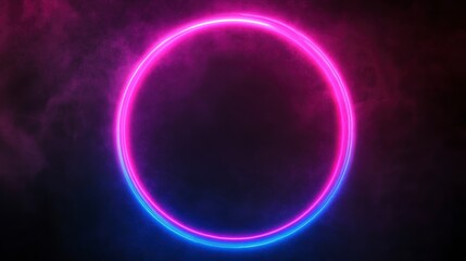 Fototapeta premium Neon circle glowing in smoke background. Possible use for product promotion, social media graphics