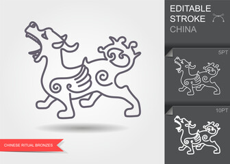 Fototapeta premium Ancient Chinese Bronze Sculpture. Line icon with editable stroke. A Masterpiece of Art