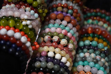 Jewelry made of natural stones and minerals. Craft fair.