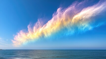 Iridescent clouds over calm ocean