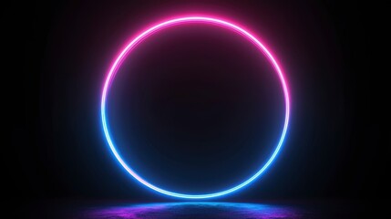 Neon circle glowing on dark background.  Possible use Product display, poster, social media content
