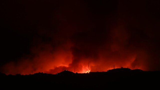 Flames from Palisades Fire Cresting the Santa Monica Mountains, Los Angeles County, California
