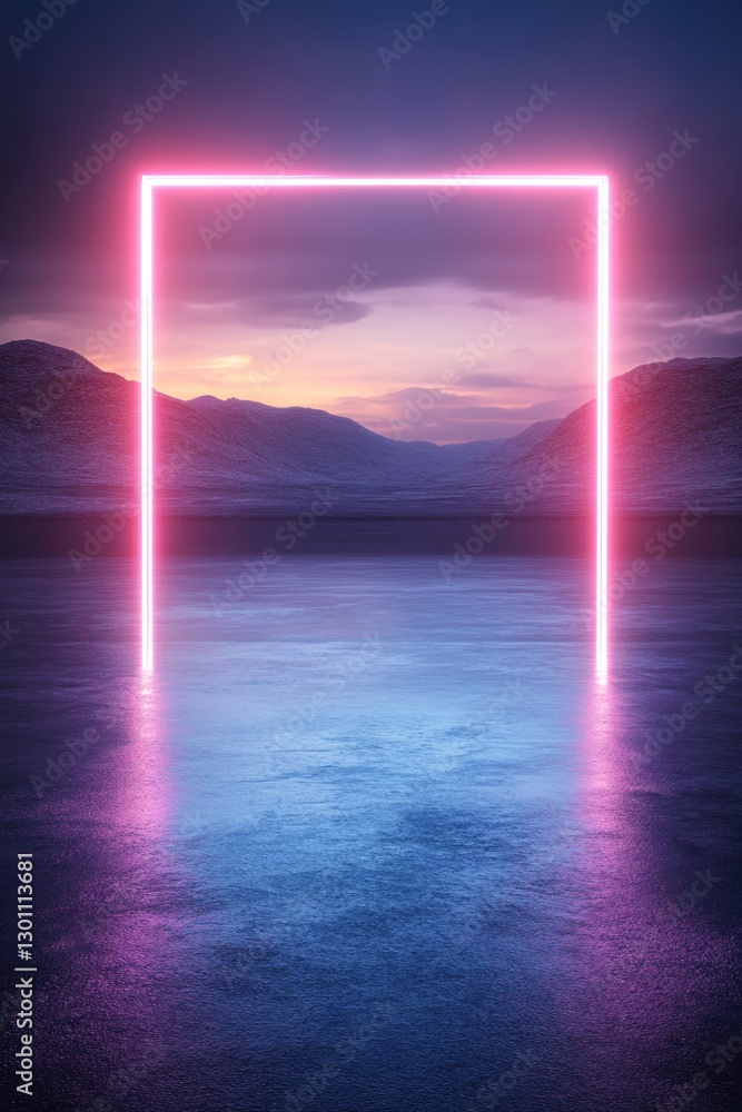 Poster sleek futuristic tech interface design featuring glowing neon lines and abstract shapes on dark imma
