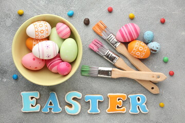 process of painting Easter eggs. Preparing for Easter.