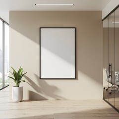 A corporate office wall with a blank poster frame. copyspace. textspace