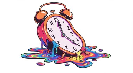Surreal Melting Clock in Neon Pool