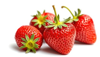 A single, ripe strawberry, vibrant red, isolated on pure white, agriculture, color