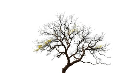 Obraz premium A solitary tree, branches reaching skyward, stark white backdrop, tranquil, branches