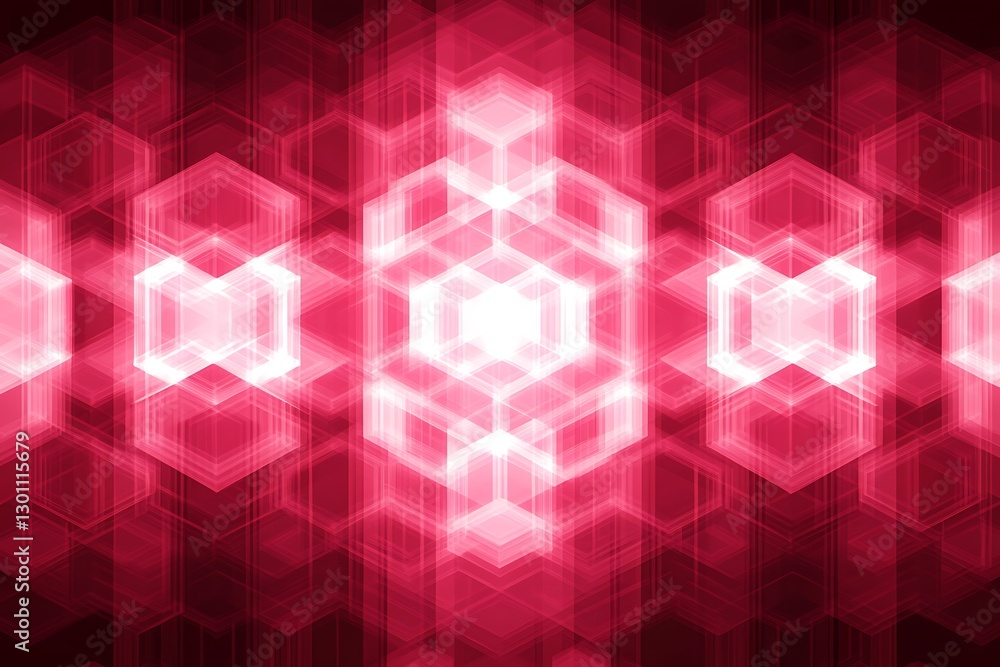 Poster luminous hexagonal structures with glowing pink hues and geometric patterns