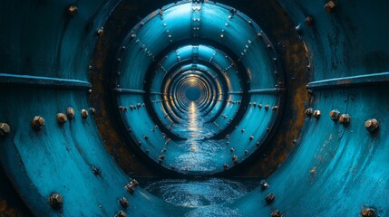 Water flows softly through a vibrant, long tunnel ahead
