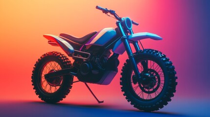 Fototapeta premium White and Black Voxel Dirt Bike in Vibrant Red Orange Purple Gradient Studio Lighting