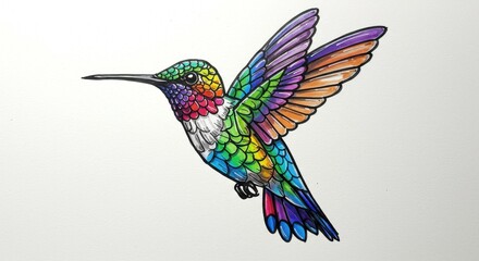 Surreal Stained Glass Hummingbird Illustration