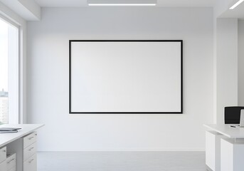 A corporate office wall with a blank poster frame. copyspace. textspace