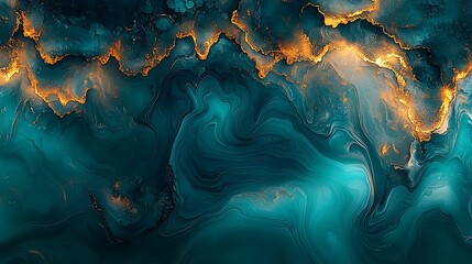 Blue gold abstract flow. Swirling, liquid
