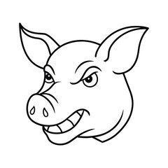angry pig head line art