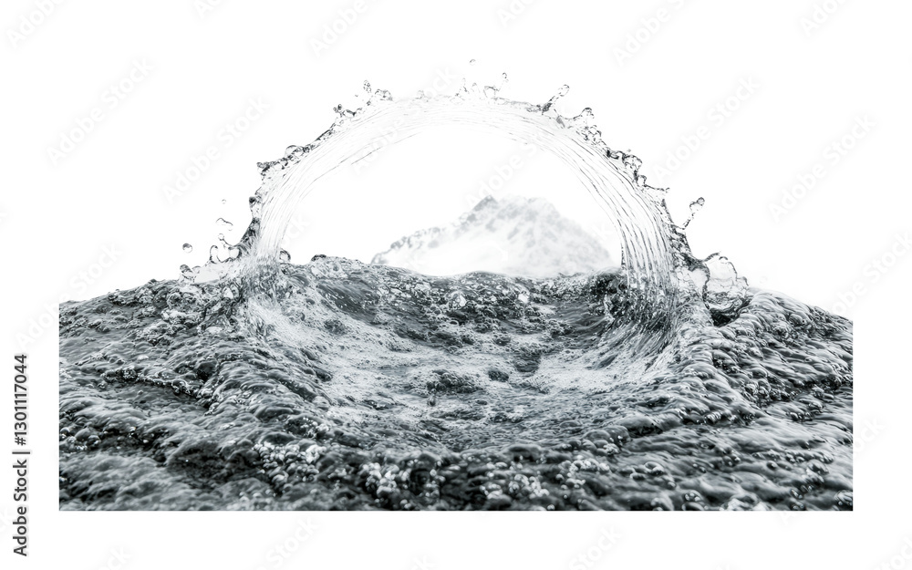 Aufkleber dynamic water splash creating a captivating circular wave against a mountain backdrop during daytime