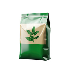 Bag of garden fertilizer with green label and design, isolated on transparent background, png
