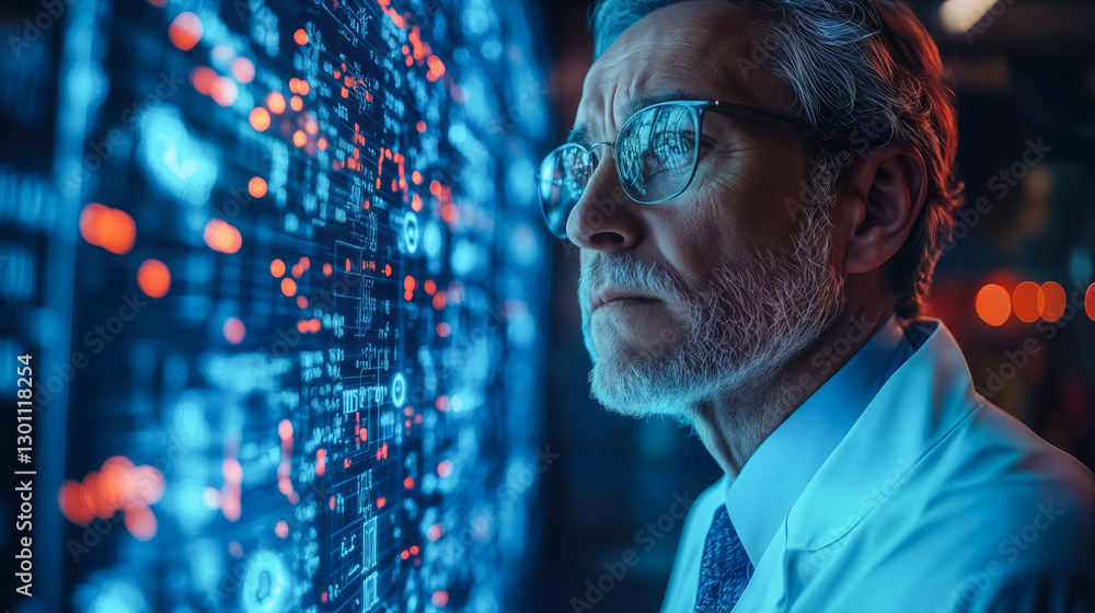 Poster healthcare professional engaging with no-code ai software for workflow automation in medical technol