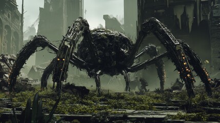 Apocalypse wasteland mechanical giant spider