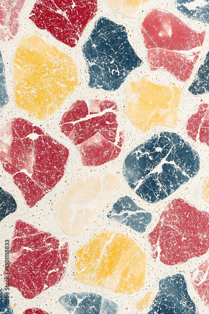 Poster vibrant terrazzo surface with embedded colorful stone fragments pattern