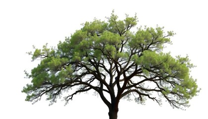 Fototapeta premium Lone oak tree, branches reaching skyward, stark white backdrop, photography, oak