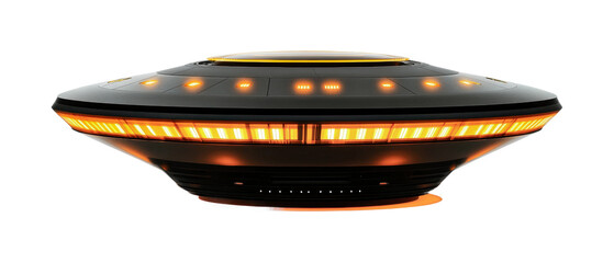 Futuristic flying saucer design with glowing lights perfect for science fiction concepts or themed events, cut out
