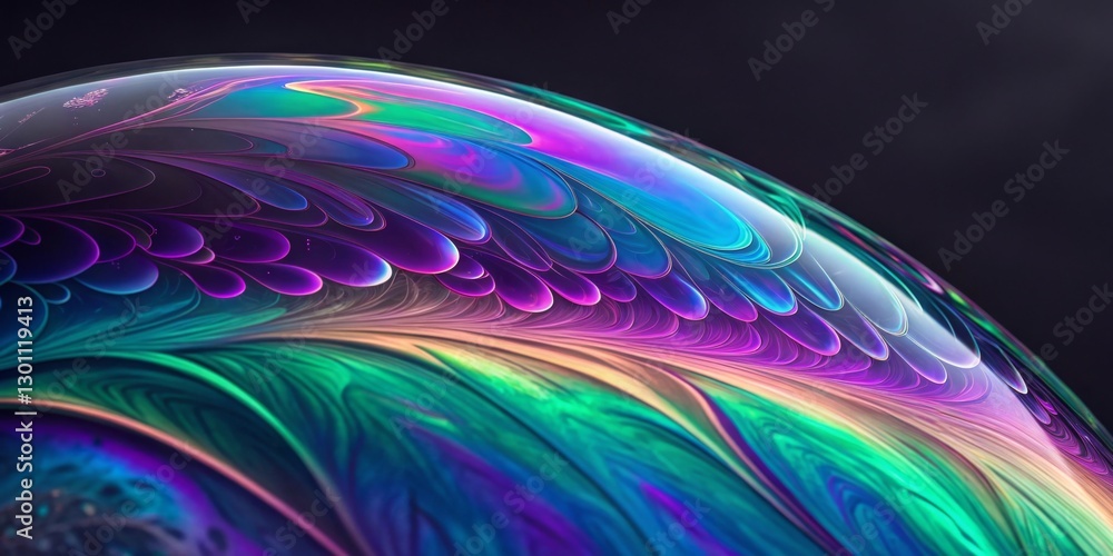 Aufkleber an iridescent surface displaying dynamic, flowing colors in an abstract futuristic design, with shif