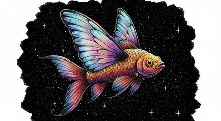 Surreal Fish with Butterfly Wings in Space