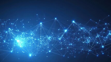 Glowing Network Connection with Lines and Dots on Dark Blue Background