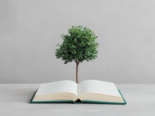 A tree growing from an open journal in a therapy session, symbolizing personal growth and mental health progress through therapy