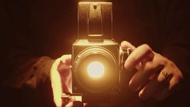old camera on a wooden background