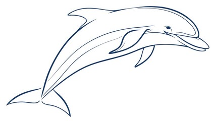 Naklejka premium A simple and elegant dolphin outline drawing with smooth, flowing lines, capturing its graceful movement