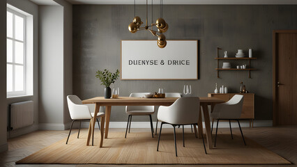 Dining room wall mockup with white empty wall.