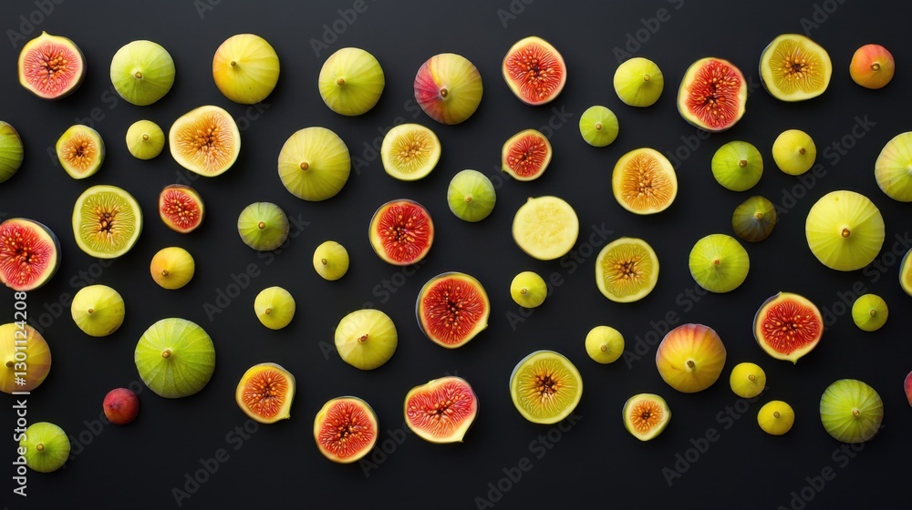 Aufkleber vibrant display of sliced and whole figs and apples arranged on a dark surface for a culinary showca