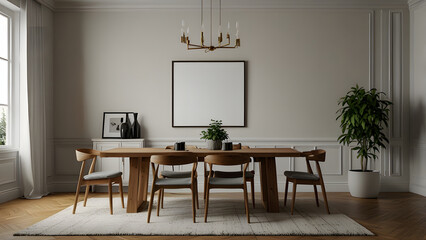Dining room wall mockup with white empty wall.