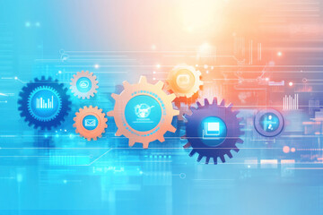 Fototapeta premium Gears rotating and connecting, driving global communication and business processes
