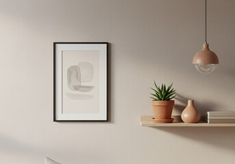 Beige Minimalist Interior with Abstract Artwork